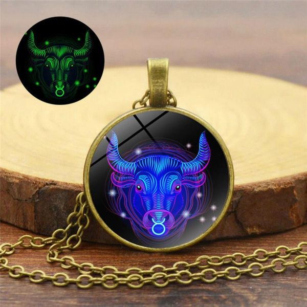 

pendant necklaces charm 12 constellation glass dome necklace women men couple jewelry fashion alloy glow in the dark accesories, Silver