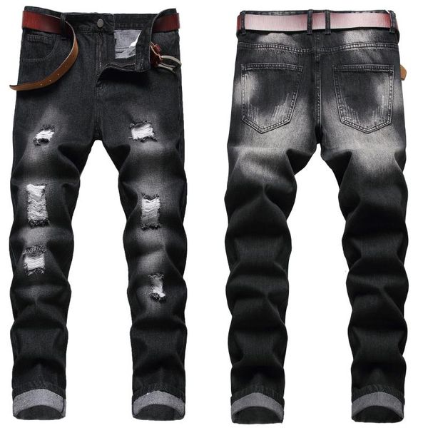 

men's jeans european and american style ripped slim-fit trousers, Blue