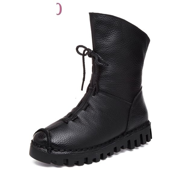 

boots vintage style genuine leather women flat booties soft cowhide women's shoes zip ankle zapatos mujer nt3g, Black