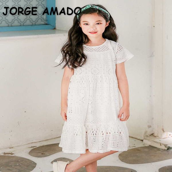 

summer teenagers girl 2-pcs sets dress sling + lace princess cute style kids fashion clothes e55 210610, Red;yellow