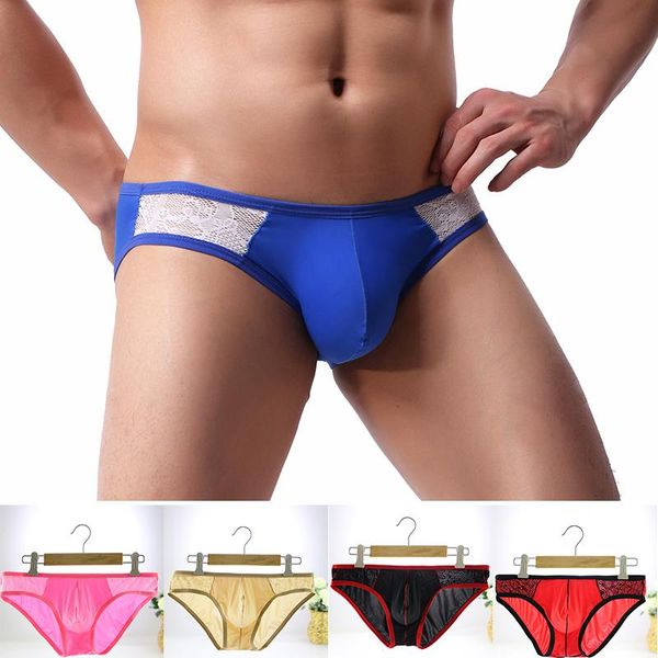 

men's g-strings est and mens underwear briefs summer ice transparent low waist panties gay seamless silkly, Black;brown