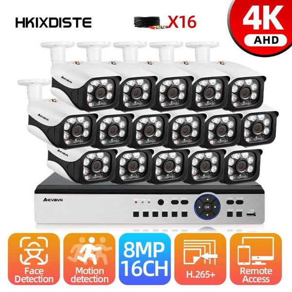 

security camera system ahd dvr kit 8/16pcs 8mp ir outdoor face detetion cctv video surveillance set wireless kits