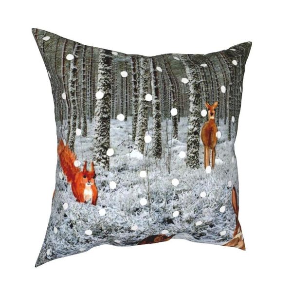 

pillow case woodland creatures and falling snow square pillowcase polyester pattern zipper decor throw sofa cushion 45*45cm
