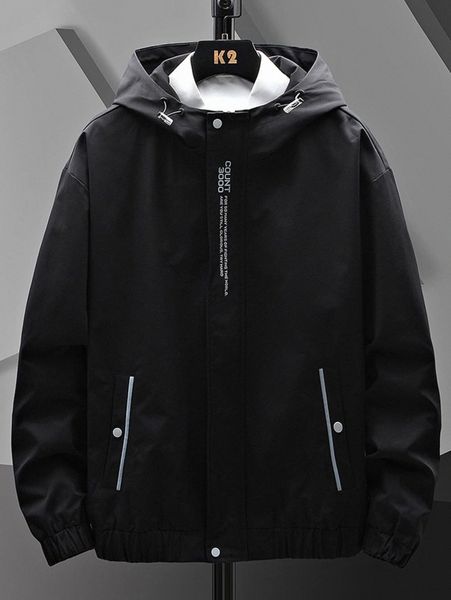 

men slogan graphic hooded jacket t2nc#, Black;brown