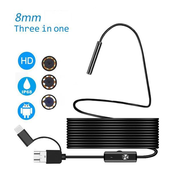 

8.0mm 1/2/5m hd 1080p usb with 8 led cable waterproof inspection borescope for pc android ip cameras