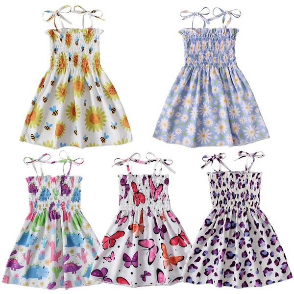 

girl's dresses summer girl dress flower print cotton sleeveless slip for kids fashion children clothes, Red;yellow
