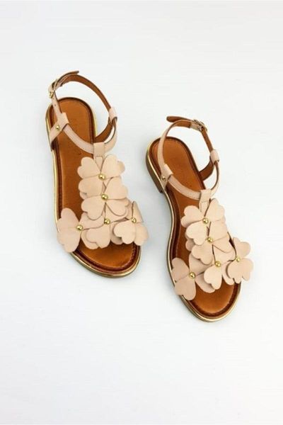 

sandals women's beige genuine leather, Black