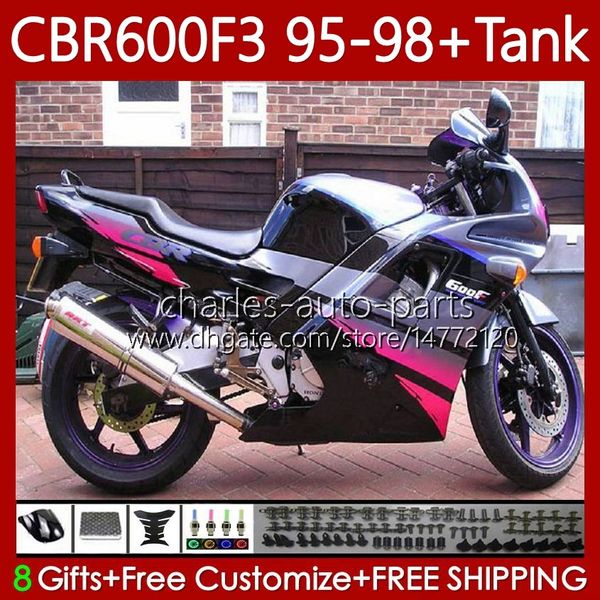 Bodys + Tanque para Honda CBR600 CBR 600 F3 FS CC 600F3 Rose Black 95-98 Bodywork 64No.60 600FS 600cc CBR600F3 95 96 97 98 CBR600-F3 CBR600FS 1995 1997 1998 1998 Kit de Feira