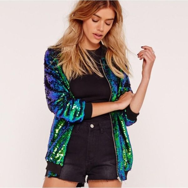 

casual women's autumn sequined jacket plus-sized loose baseball women jackets, Black;brown