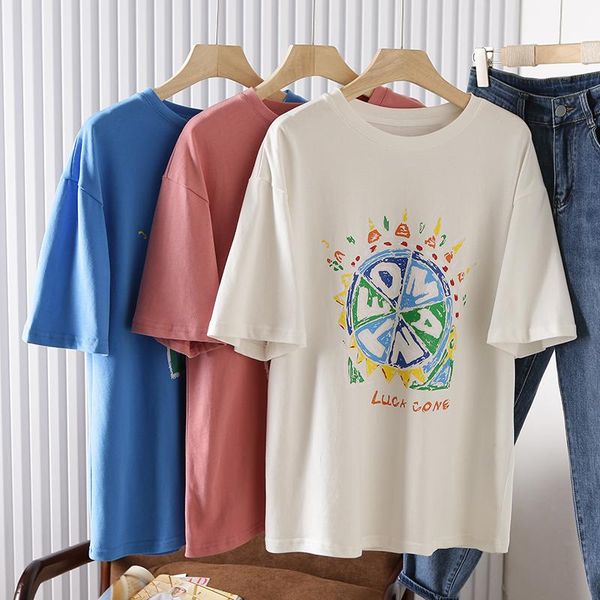 

women's t-shirt sweet korean for women summer harajuku thin cotton cute letter print loose student short sleeve t-shirts white y2k