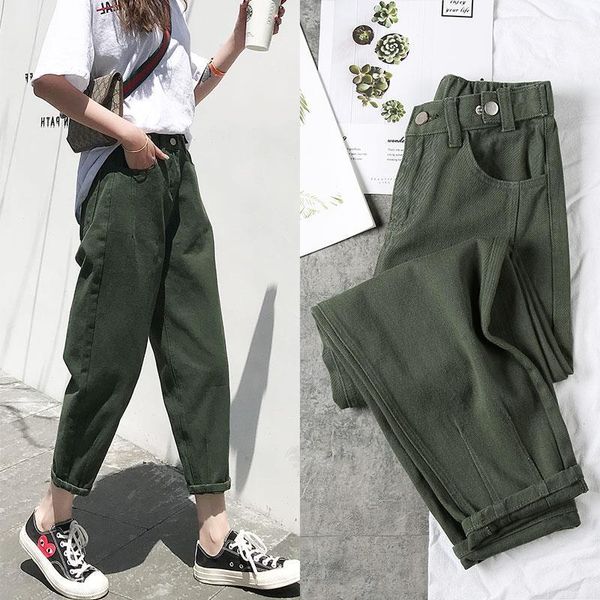 

women's jeans vangull loose women candy color high waist harem pants solid female denim pencil lady winter ankle-length trousers, Blue