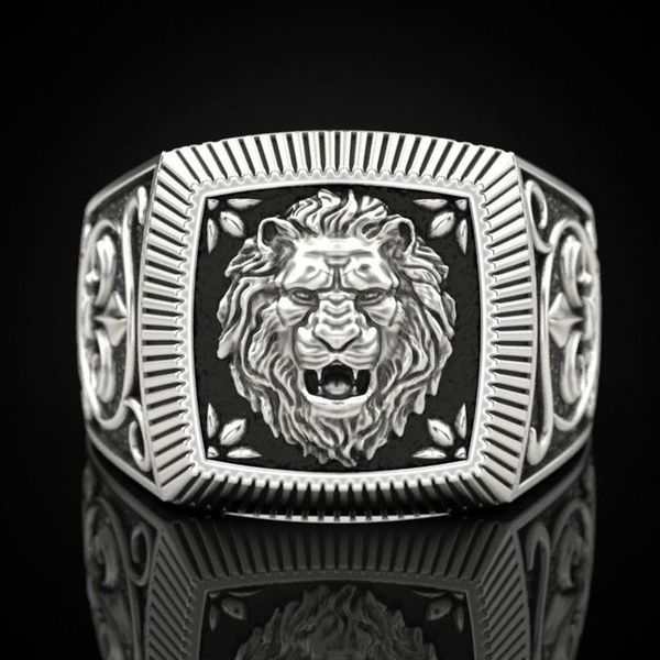 

vintage punk gothic style lion heads ring male black stainless steel for men retro personality gift jewelry accessoires cluster rings, Golden;silver