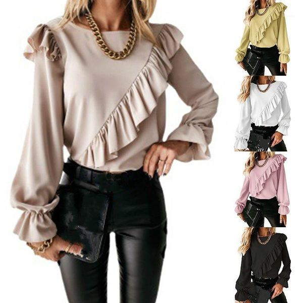 

blouse shirts womens clothing clothes casual ruffles solid fashion elegant ropa mujer vetement femme full roupas women's blouses &, White