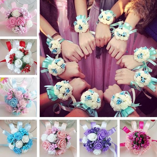 

wrist corsage bridesmaid sisters hand flowers artificial bride for wedding dancing party decor bridal prom decorative & wreaths