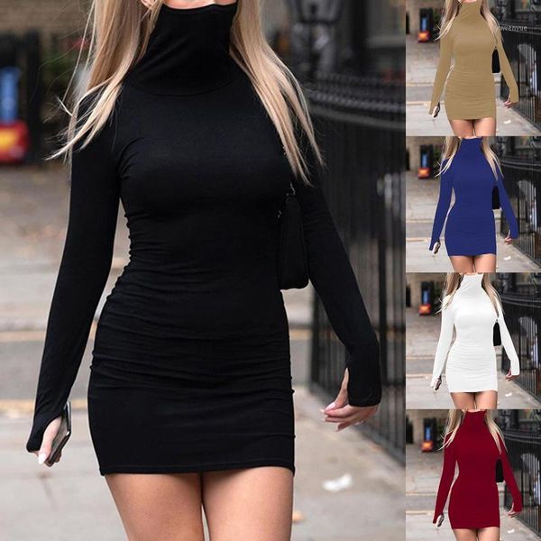 

casual dresses women long sleeve collar midi dress fashion high solid color with face cover, Black;gray