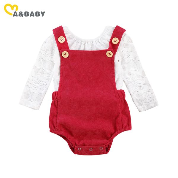 0-18m Natale bambino nato nato bambina vestiti set bianco pizzo pagliaccetto rosso velluto a coste costante outfits d'autunno abbigliamento bambino 210515