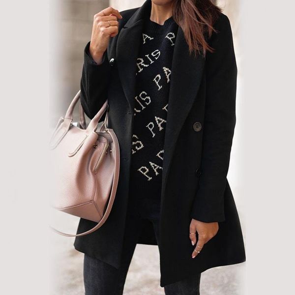 

women's suits & blazers vintage women wide lapel coat autumn winter fashion solid outerwear office lady casual long sleeve double breas, White;black