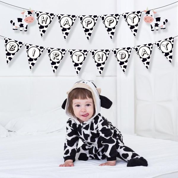 

party decoration farm animals milk cow theme paper happy birthday hanging banners triangle flags baby shower bunting