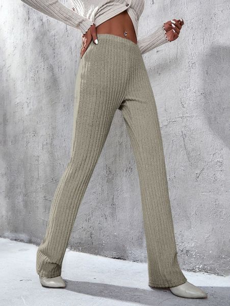 

ribbed knit straight leg pants i2n9#, Black;white