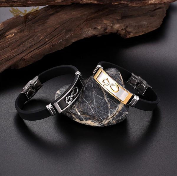 

couple bangle letter silicone bracelet fashion men's wrist accessories stainless steel cuff jewelry 2021 armband charm bracelets, Golden;silver