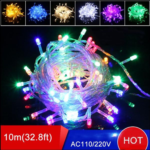 Stringhe 35pcs / lot Multicolor 10M 100 LED LED String Light Natale con 8 modalità di visualizzazione per lampade da sposa per feste 110 V Spina USA