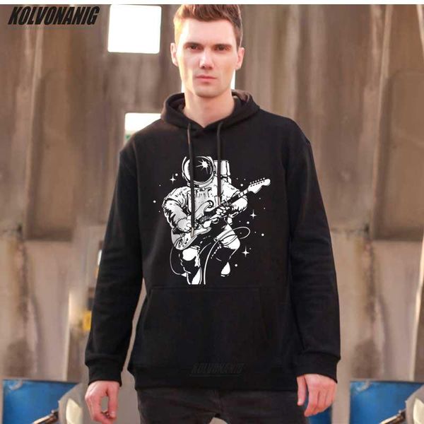 

men's hoodies & sweatshirts cosmonaut guitar playing funny graphic printed style loose streetwear cool sweatshirt anime jacket plush pu, Black