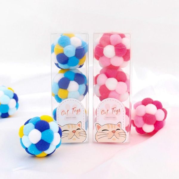 

cat toy plush ball 3 pcs creative interactive pet playing funny kitten chewing with bell accessories toys