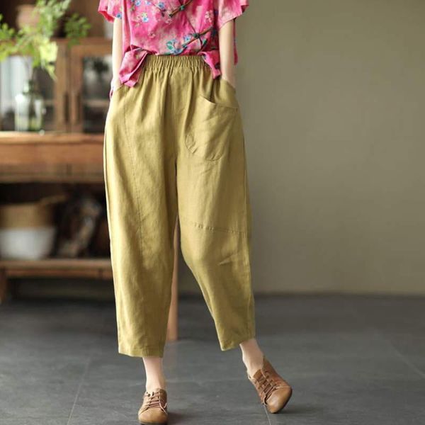 

women's pants & capris casual cotton linen loose harem women summer large size pockets vintage sweatpants pantalon streetwear c7531, Black;white