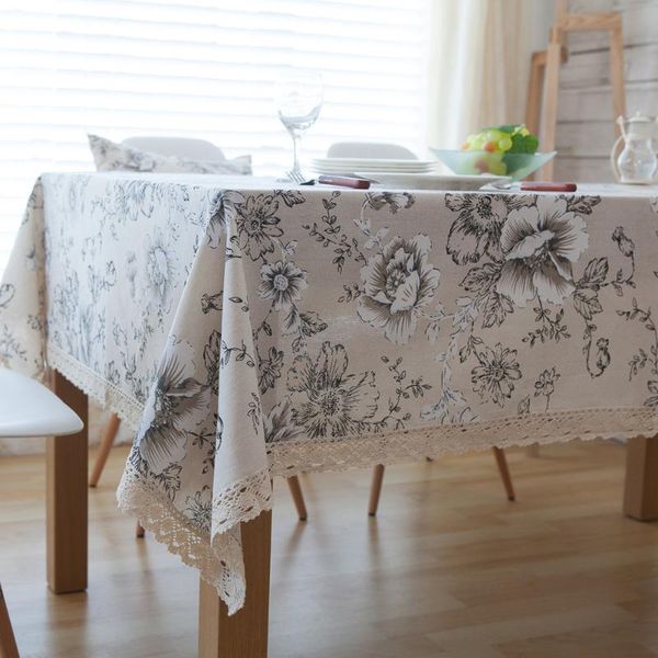 

table cloth cotton floral printed tablecloth rustic linen rectangular lace edge for dining kitchen protector cover mantel
