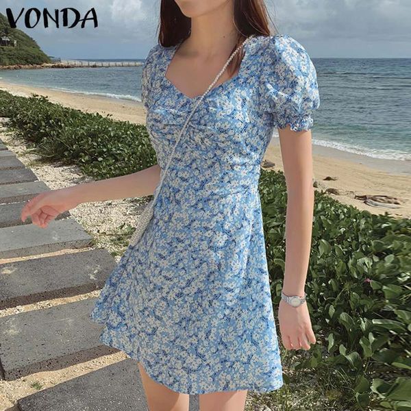 

casual dresses dresses holiday mini women puff sleeve square neck dress vonda robe femme party vestidos bohemian sundress plus gncv, Black;gray