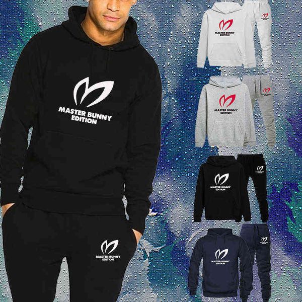 

2021 winter new men's suit sports hooded 2-piece jacket + pants trendy fashion print skull comfortable couple, Gray