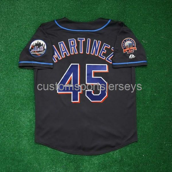 Erkekler Kadın Gençlik Nakış Pedro Martinez 2008 Shea Stadyumu Siyah Jersey Tüm Boyutlar