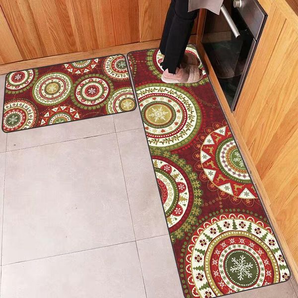 

50x160cm pastoral style green circular pattern red kitchen entry mat non-slip foot bedroom long bedside blanket outdoor rugs carpets