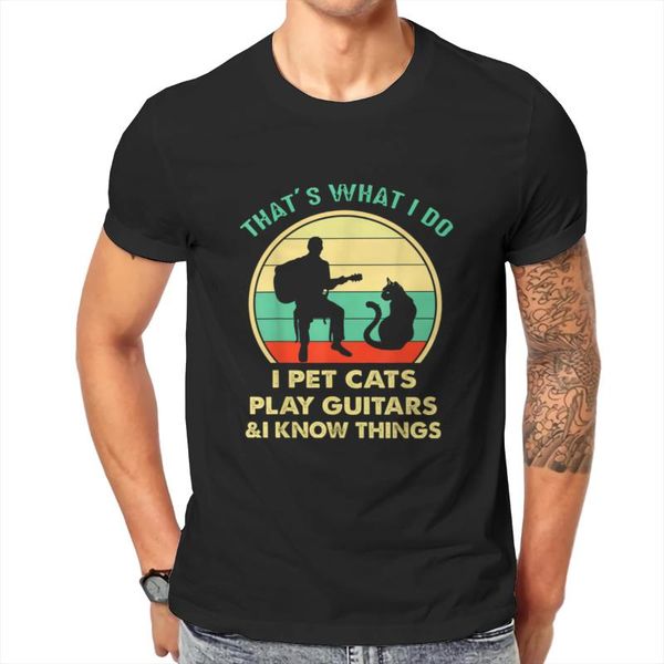 

men's t-shirts that's what i do pet cats play guitars and know things t shirt men summer cotton t-shirt, White;black
