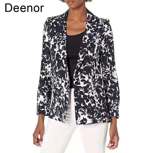 

women's suits & blazers deenor vintage printing small suit jacket clothing 2021 spring autumn fashion casual ladies cardigan streetwear, White;black