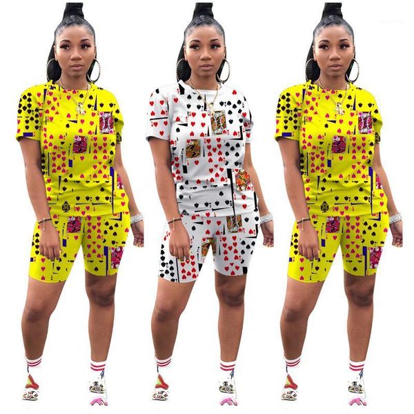 

summer women's suit european and american style model poker print pattern casual fashion two-piece set tracksuits, Gray