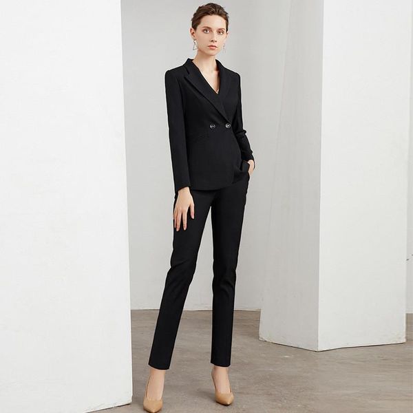 

women's two piece pants professional women's suits large size custom made spring autumn slim double breasted blazer trouser, White