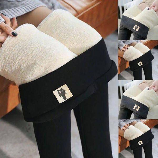 

women's leggings plus size velvet women high waist elastic small foot trousers winter legging thickening warm, Black