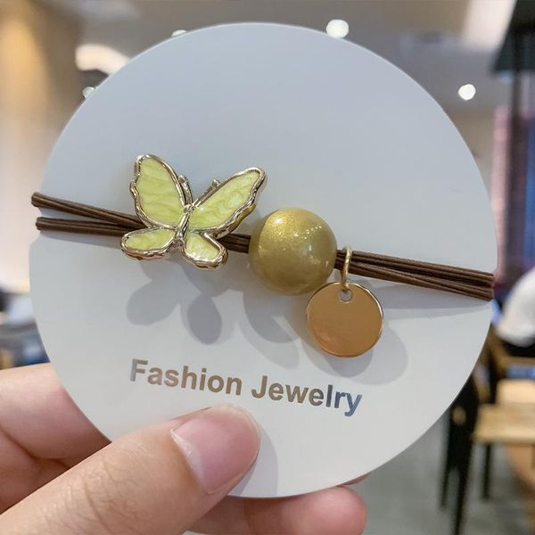 

korean style fashion arrive selling rose crystal hair band alloy ball rope high elastic rings headpiece girls bun maker, Brown