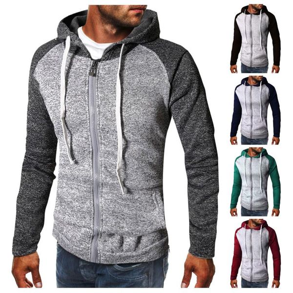 

men's hoodies & sweatshirts men's autumn and winter contrasting striped pocket slim fit zipper hooded sweatshirt streetwear hoodie, Black