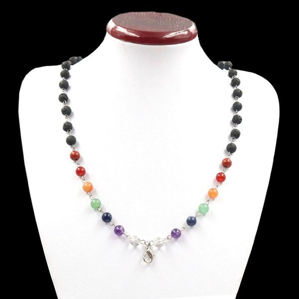 

pendant necklaces fysl silver plated black lava stone round beads long chain necklace healing chakra jewelry