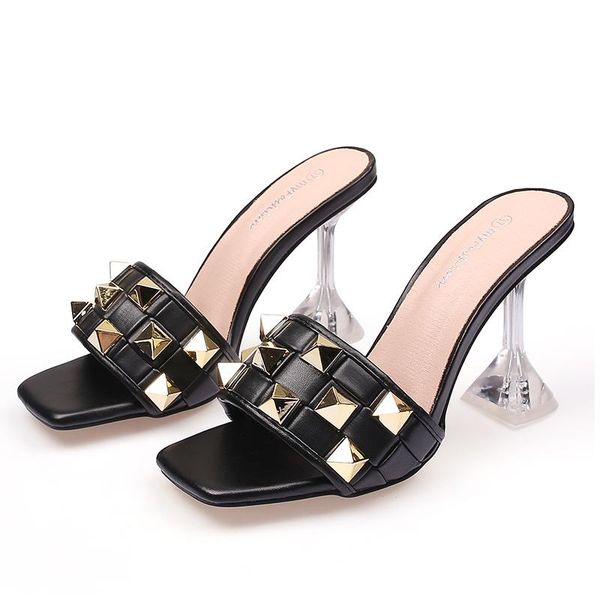 

dress shoes women pumps stiletto rivet high heels for tacones mujer talons hauts escarpins femme heel slippers, Black