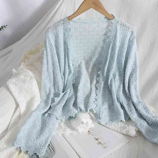 

women's sweaters retro temperament lace v-neck thin cardigan for women coat spring summer wild korean pleated hollow cardigans, White;black