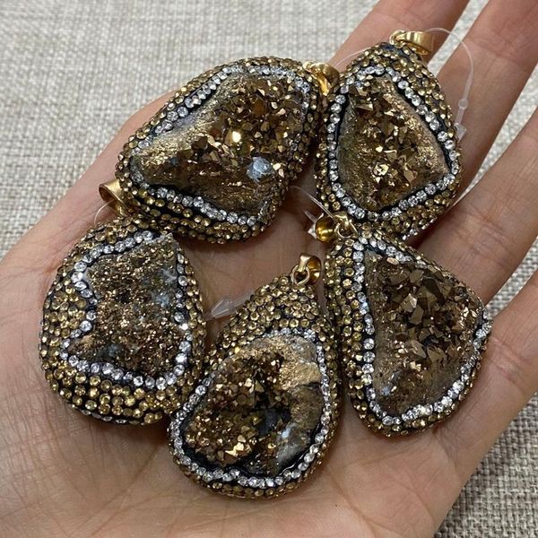 

charms irregular pendant necklace natural stone crystal inlaid fashion diy jewelry making bracelet accessories, Bronze;silver