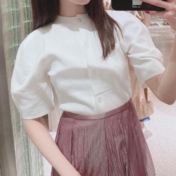 

women's knits & tees sleeve double-sided wearing knit cardigan japan style elegant solid women blouses 2021 spring slim all-match, White