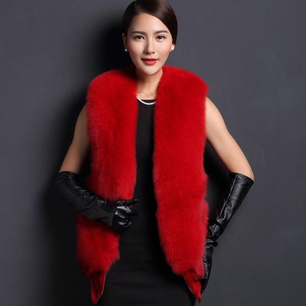 

women's fur & faux mlhxfur real vest gilet collar coat outwear jacket garment overcoat sleeveless nature ladies women plus size cust, Black