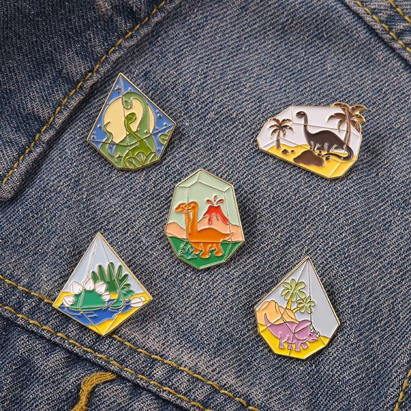 Dinosauro Era Paesaggio Bottiglia Bottiglia Risvolto Smalto Crow Pins Coconut Tree Crows Personalizzato Spille Brooches Shirt Borsa Badge Animale Gioielli