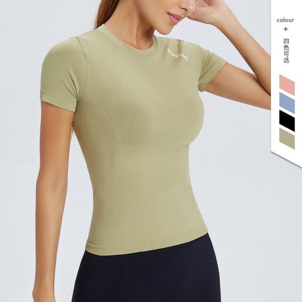 

yoga outfit summer women's seamless short sleeve shirts slim fit running fitness t-shirts workout sports cycling female 2021
