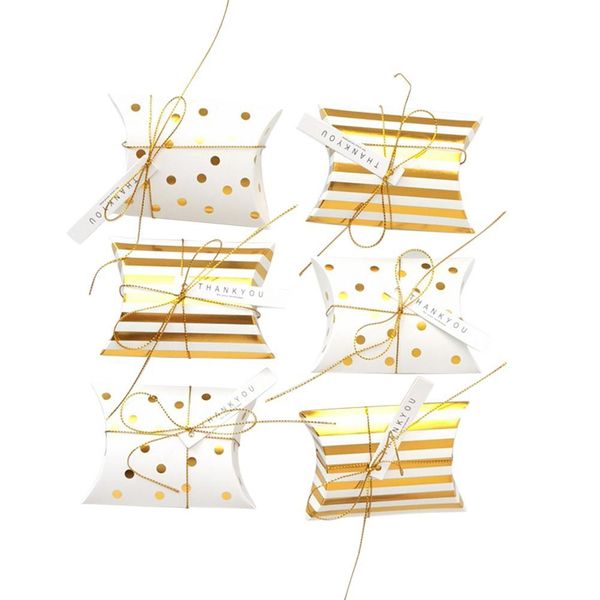 2021 Novos 50 pçs / set Forma de travesseiro jóias caixas de doces dot Stripe Wedding Favor Presente Festa de papel sacos de papel