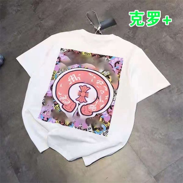 

65% off outlet online store spring and summer 2021 new fashion br croix casual pink print t-shirt round neck loose for men women, White